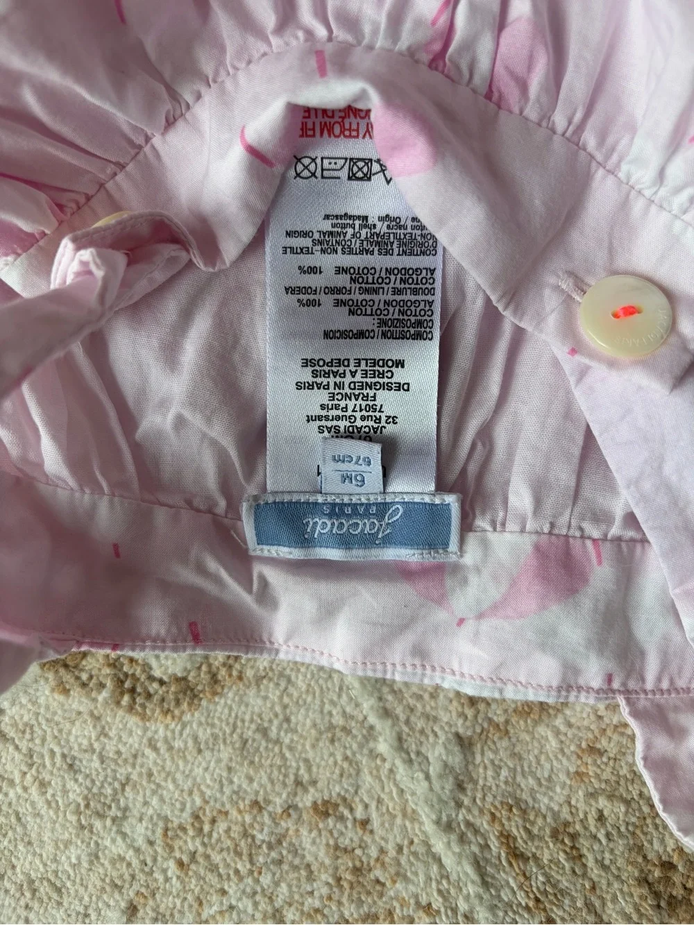 Jacadi Salopette Rose Beach Umbrella Print Bubble Infant Romper